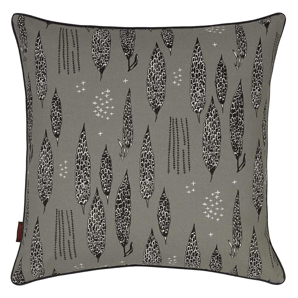 Graphic Tree Floral Pattern Linen Union Printed Decorative Throw Pillow in Light Dove Grey Black 22x22" 55x55cm