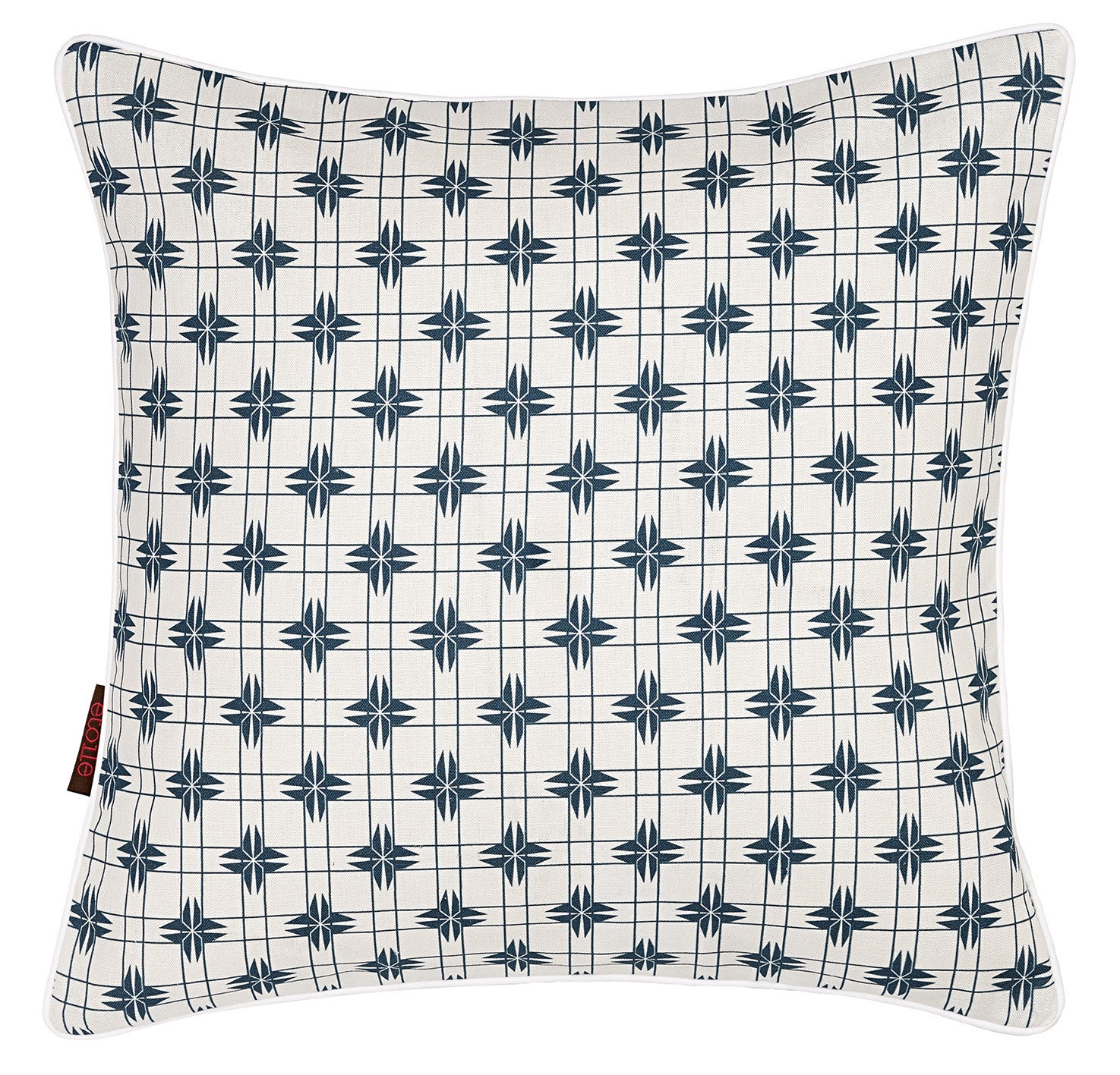 Pueblo Geometric Pattern Linen Cotton Cushion in Dark Petrol Blue