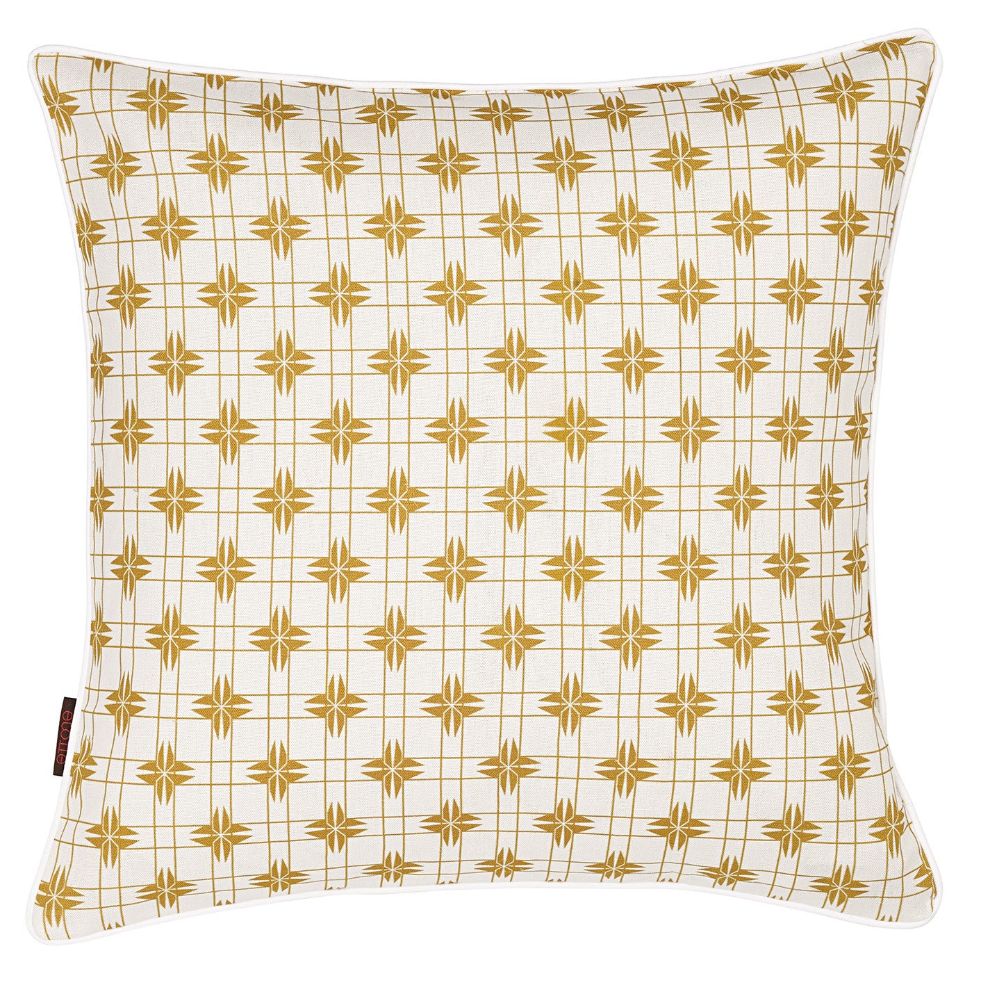 Pueblo Geometric Pattern Linen Cushion in Mustard Gold