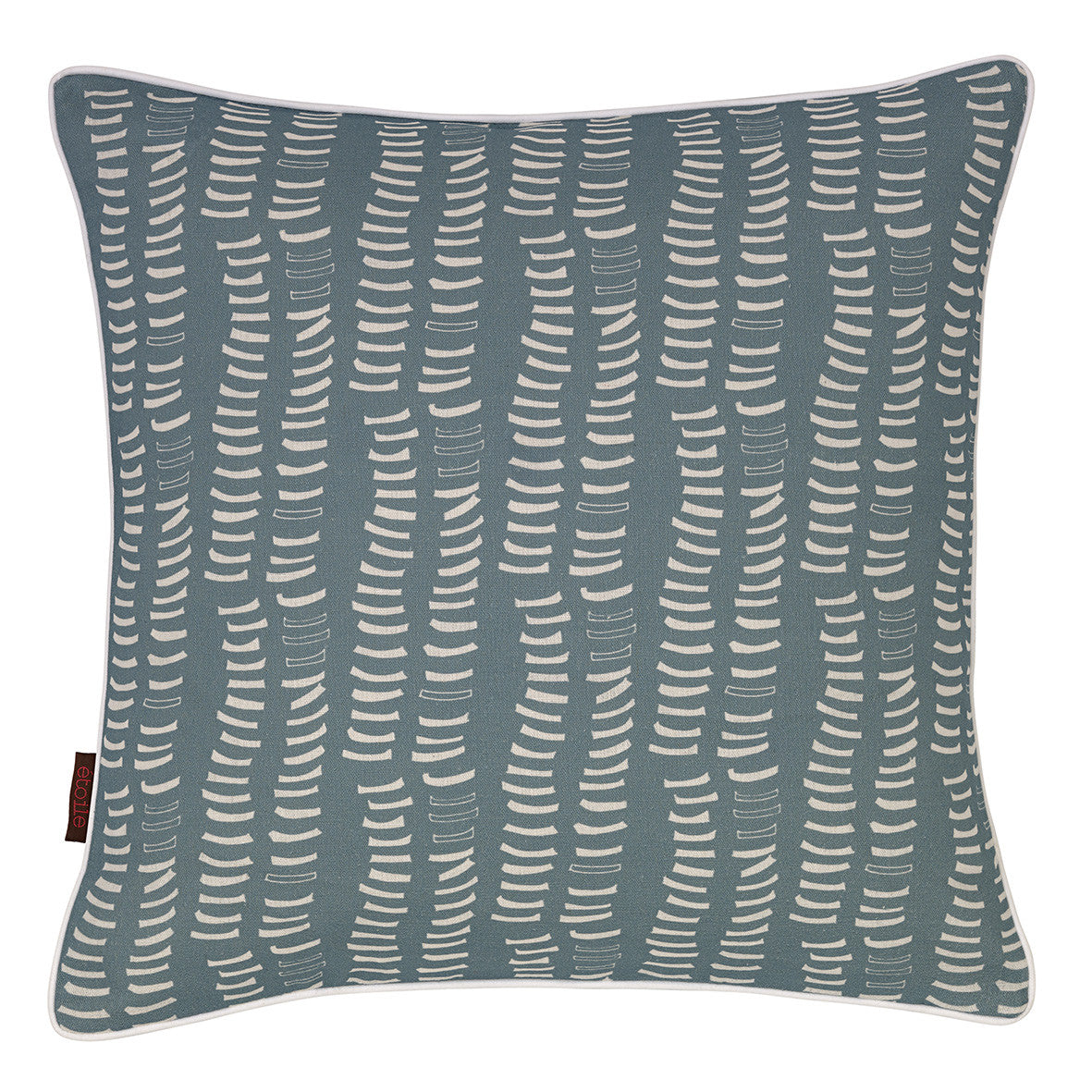 Graphic Adams Rib Pattern Linen Union Printed Decorative Throw Pillow in Light Chambray Blue and White