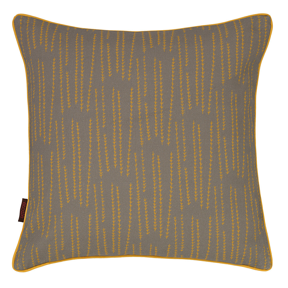 Graphic Rosemary Pattern Linen Union Printed Throw Pillow  in Light Dove Grey and Saffron Yellow Ships from Canada worldwide including the USA