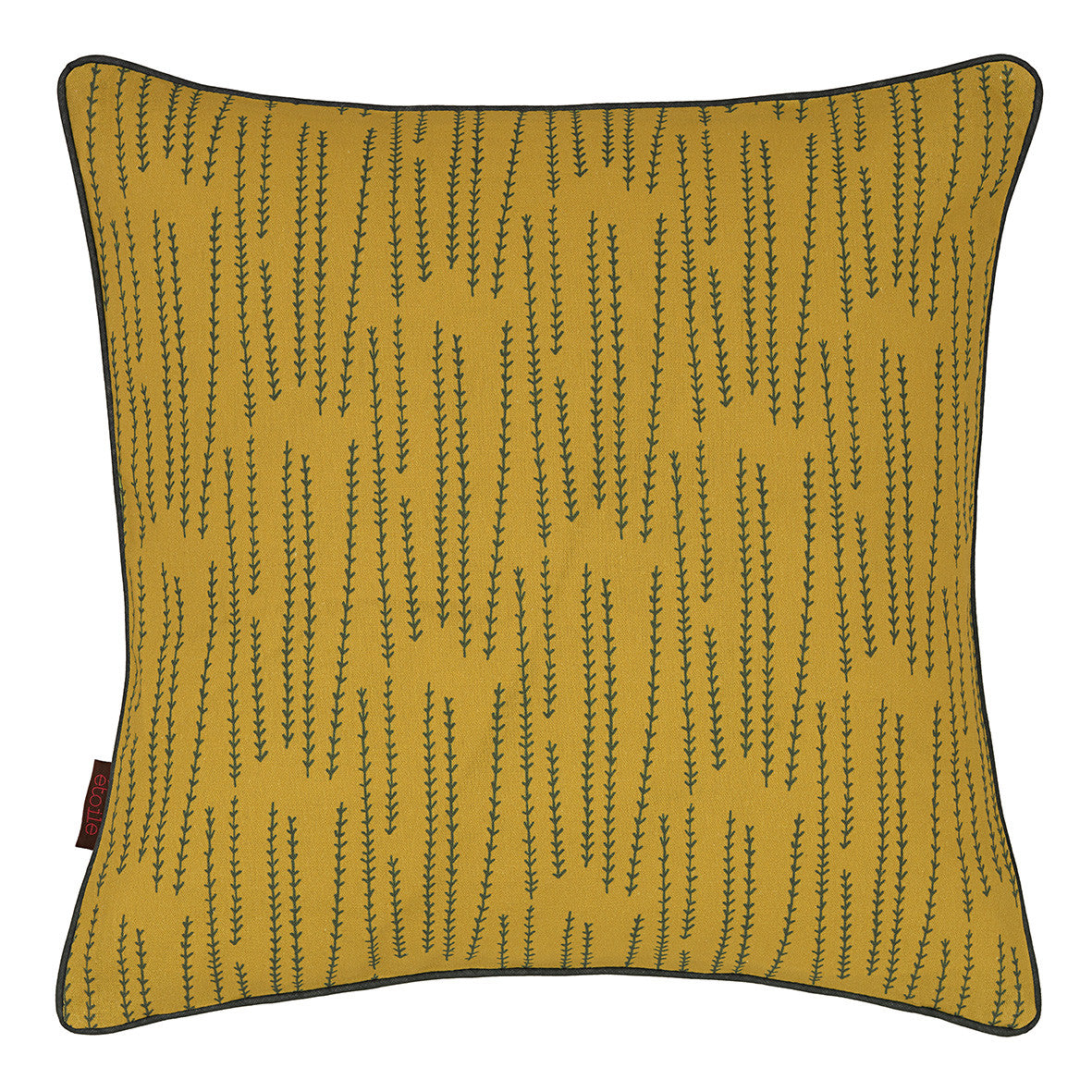 Graphic Rosemary Pattern Linen Union Printed Throw Pillow in Mustard Yellow and Olive Green Ships from Canada worldwide