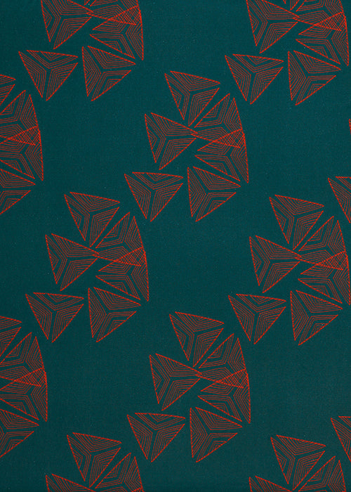 Sails pattern home decor interiors fabric for curtains, blinds and upholstery in Dark Petrol Blue and Geranium Red available by the meter or yard ships from Canada worldwide including the USA