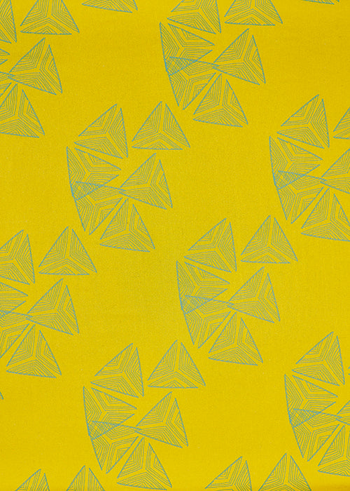 Sails pattern home decor interiors fabric for curtains, blinds and upholstery in Mustard Yellow and Sea Foam Green available by the meter or yard ships from Canada worldwide including the USA