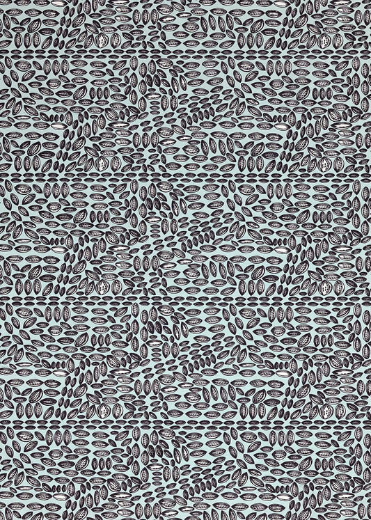 Graphic Cocoa Seed Pattern Cotton Linen Home Decor Interiors Fabric by the Meter or yard for curtains, blinds or upholstery in Light Celeste Blue ships from Canada (USA)