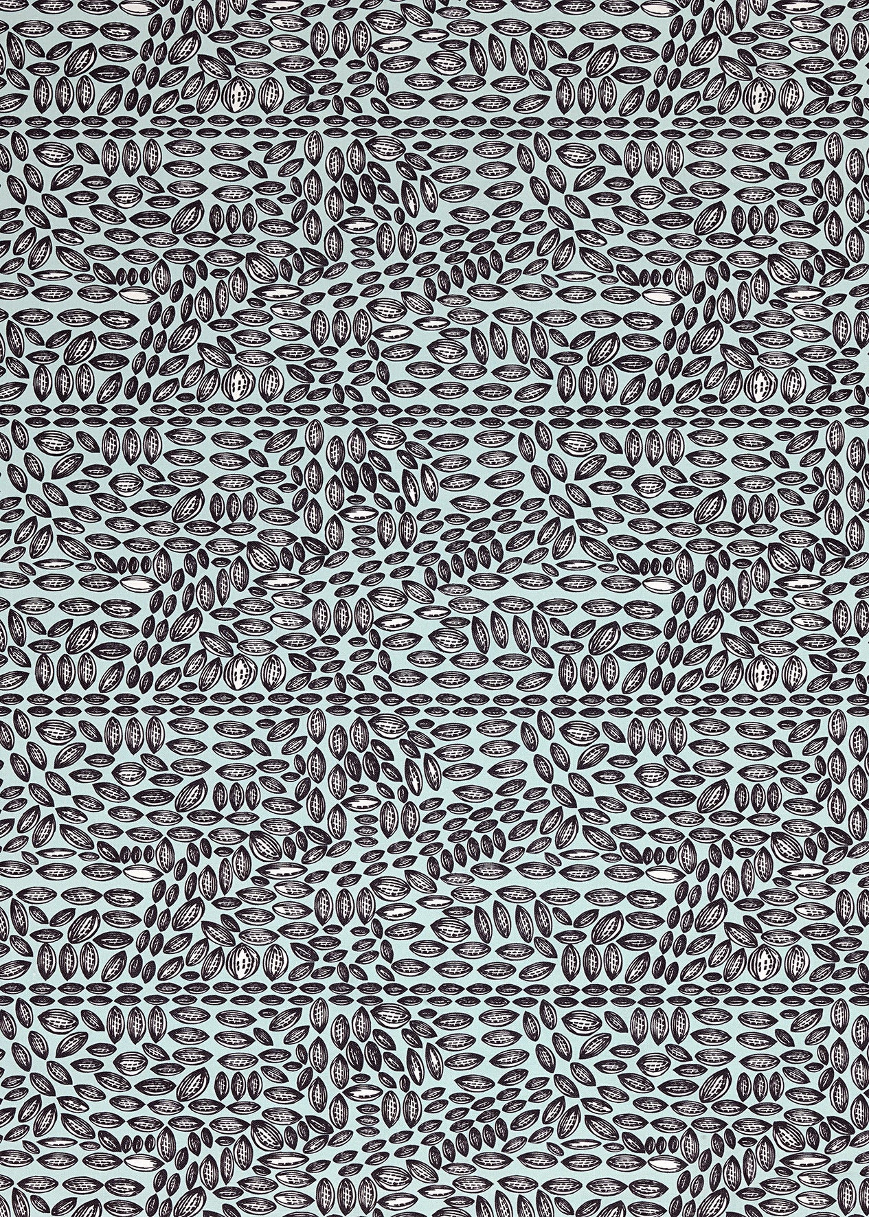 Graphic Cocoa Seed Pattern Cotton Linen Home Decor Interiors Fabric by the Meter or yard for curtains, blinds or upholstery in Light Celeste Blue ships from Canada (USA)