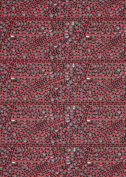 Graphic Cocoa Seed Pattern Cotton Linen Home Decor Interiors Fabric by the Meter or yard for curtains, blinds or upholstery in Bright Coral Pink ships from Canada (USA)