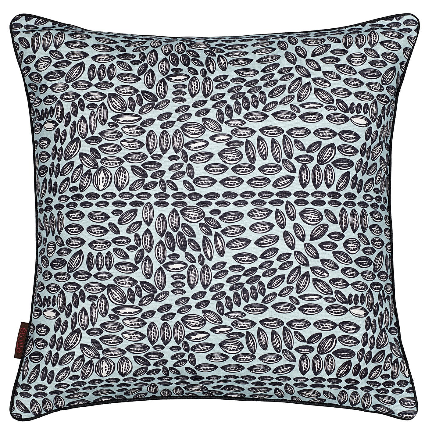 Graphic Cocoa Seed Pattern Linen Cotton Cushion in Light Celeste Blue 45x45cm
