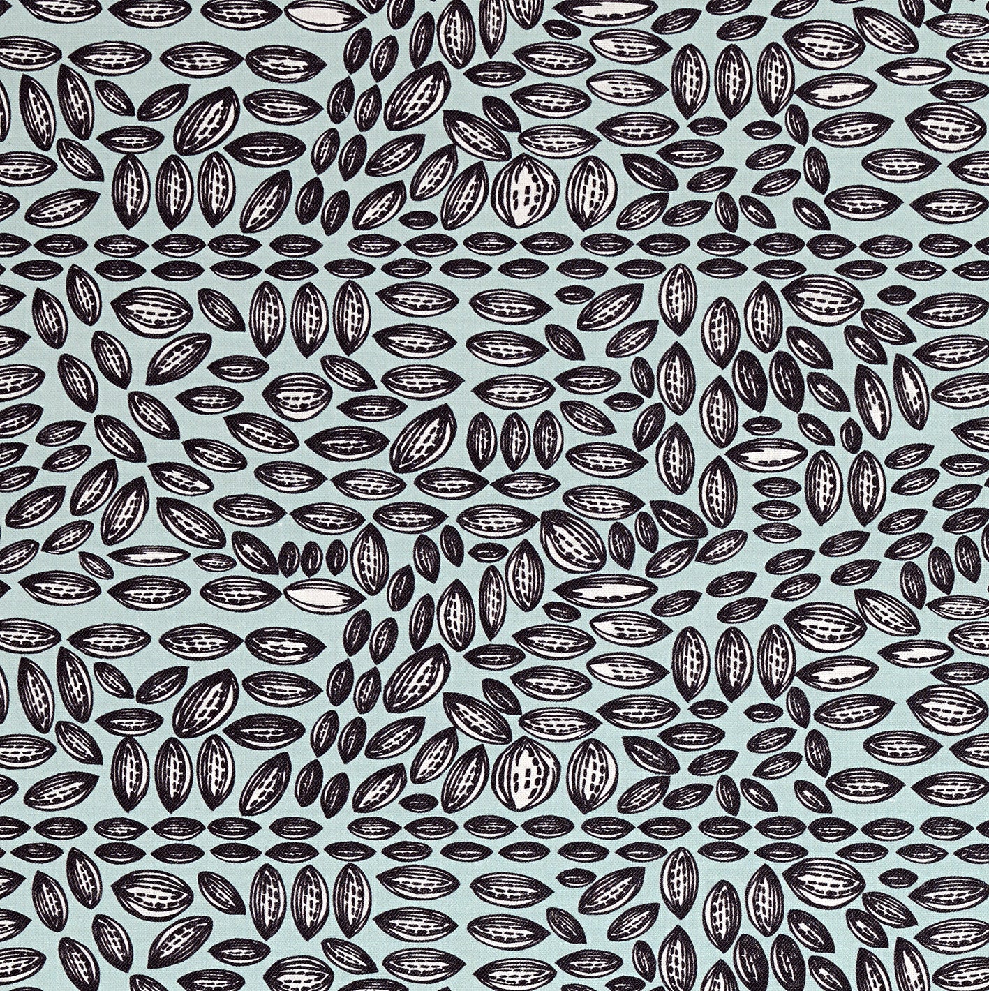 Graphic Cocoa Seed Pattern Cotton Linen Home Decor Interiors Fabric by the Meter or yard for curtains, blinds or upholstery in Light Celeste Blue ships from Canada (USA)