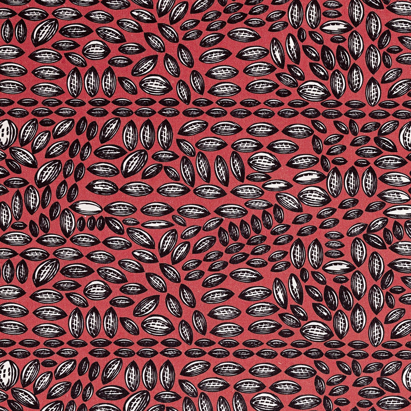 Graphic Cocoa Seed Pattern Cotton Linen Home Decor Interiors Fabric by the Meter or yard for curtains, blinds or upholstery in Bright Coral Pink ships from Canada (USA)