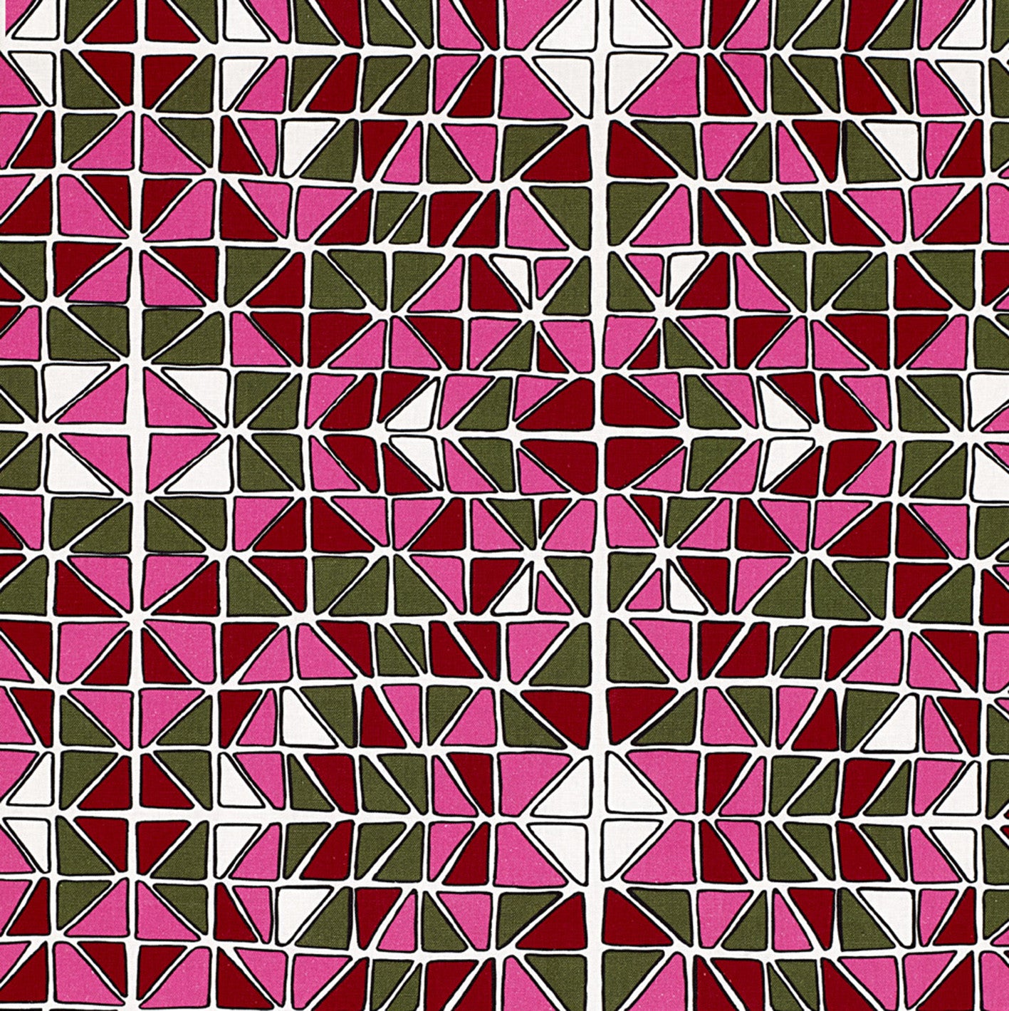 Mosaic Stained Glass Pattern Cotton Linen Home Decor Interiors Fabric by the Meter or yard in Fuchsia Pink, Green and Red for curtains, blinds or upholstery ships from Canada (USA)