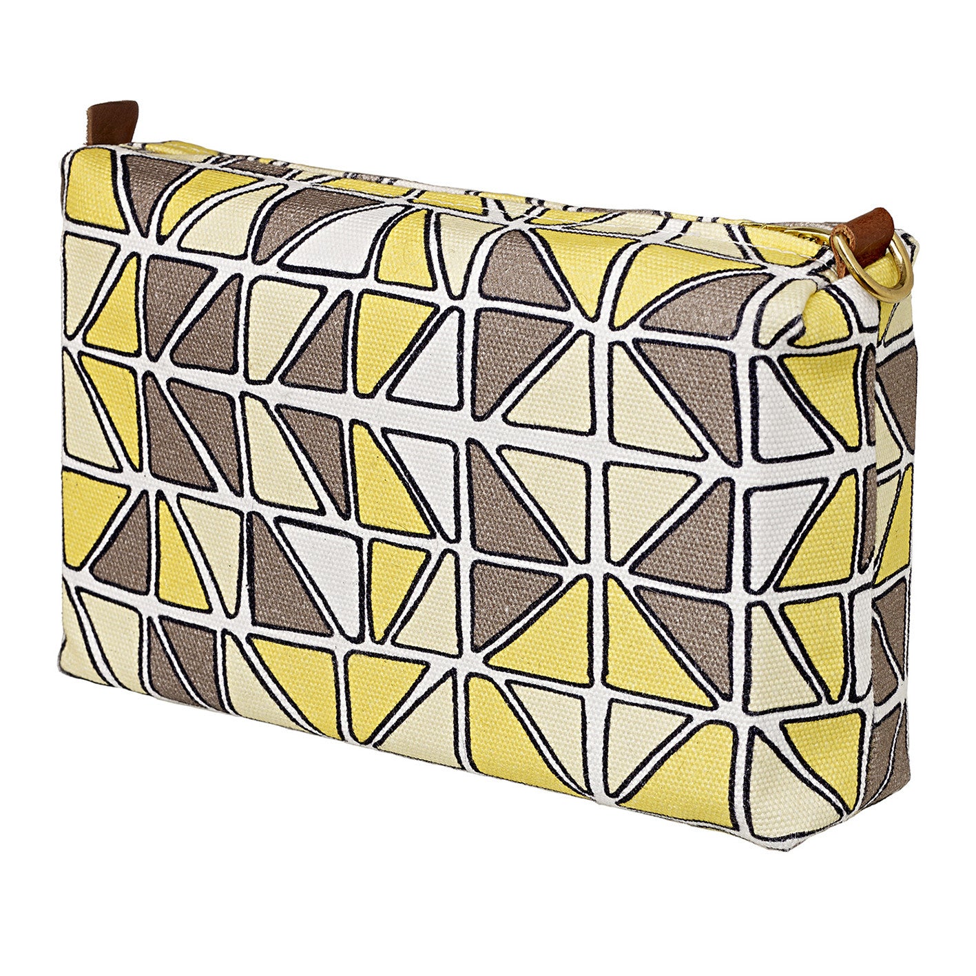 Mosaic Stained Glass Pattern Canvas Wash (toiletry) Bag in Maize & Straw Yellow and Grey
