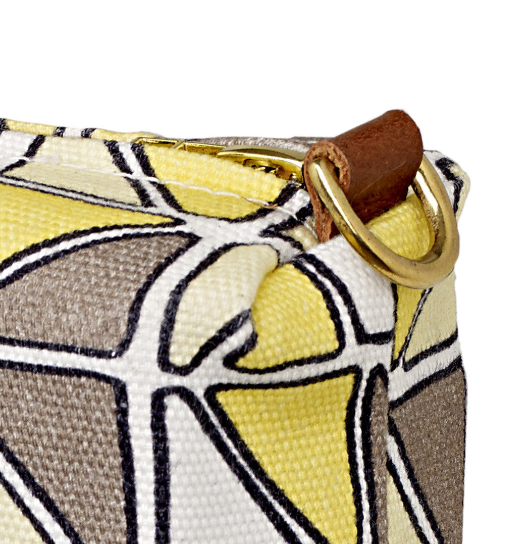 Mosaic Stained Glass Pattern Canvas Wash (toiletry) Bag in Maize & Straw Yellow and Grey
