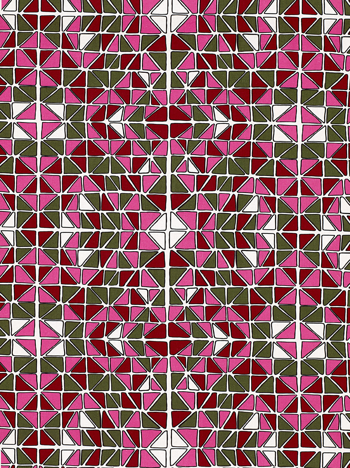 Mosaic Stained Glass Pattern Cotton Linen Home Decor Interiors Fabric by the Meter or yard in Fuchsia Pink, Green and Red for curtains, blinds or upholstery ships from Canada (USA)