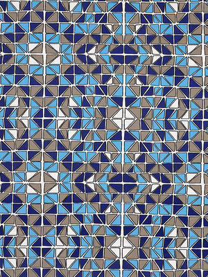 Mosaic Stained Glass Pattern Cotton Linen Home Decor Interiors Fabric by the Meter or yard for curtains, blinds or upholstery in Turquoise Blue, Aubergine & Grey ships from Canada (USA)
