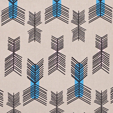 Stitchwork Geometric Pattern cotton linen Home Decor Interiors Fabric by the meter or yard for curtains, blinds, upholstery in Putty (Taupe) with light pink and turquoise ships from Canada (USA)