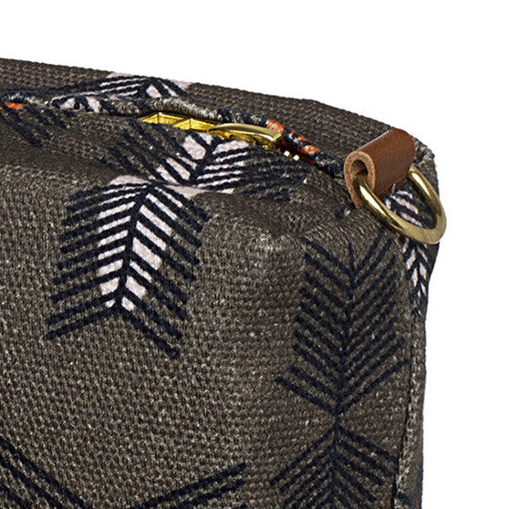 Stitchwork Geometric Pattern Canvas Wash (toiletry) Bag in Stone Grey