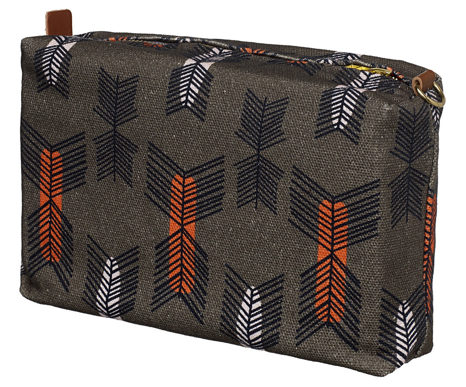 Stitchwork Geometric Pattern Canvas Wash (toiletry) Bag in Stone Grey