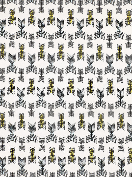 Stitchwork Geometric Pattern cotton linen home decor interiors Fabric by the meter or yard for curtains, blinds or upholstery- White with yellow and light blue - ships from Canada worldwide (USA)