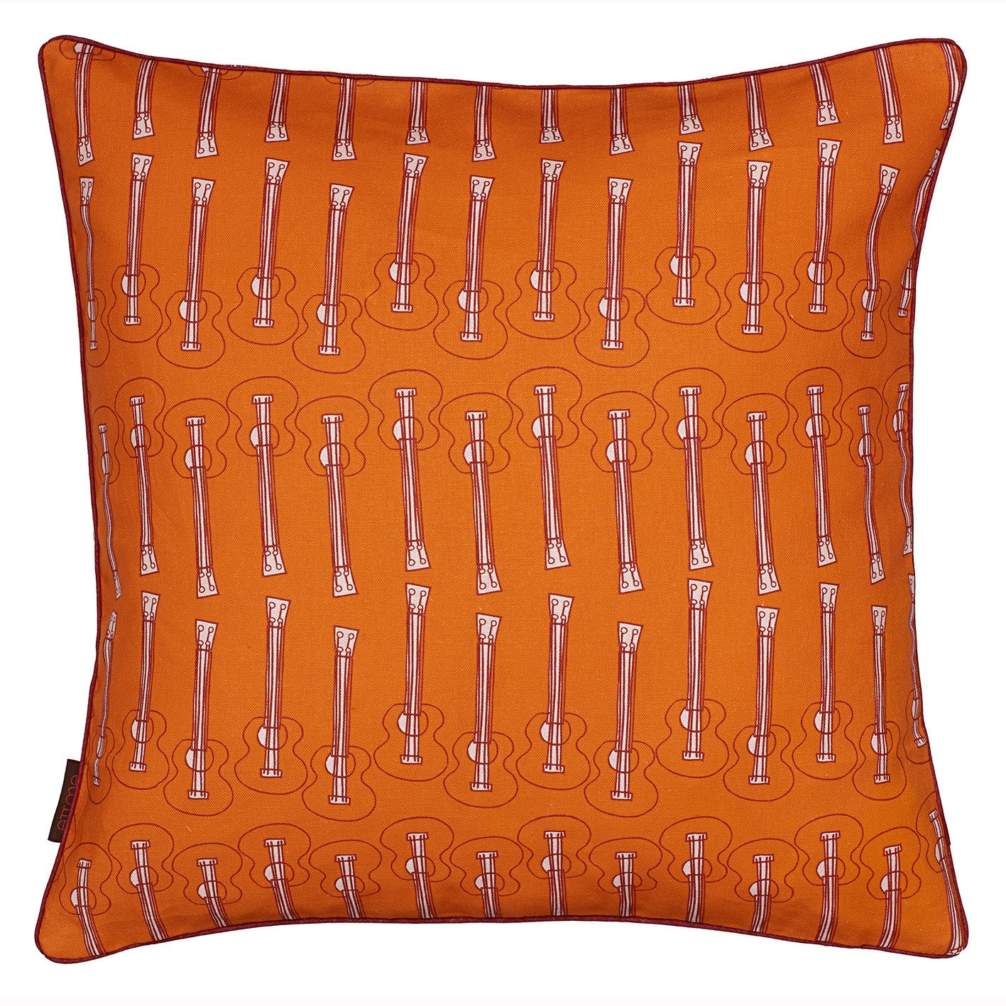 Ukelele Guitar Pattern Linen Cotton Cushion in Bright Pumpkin Orange 45x45cm