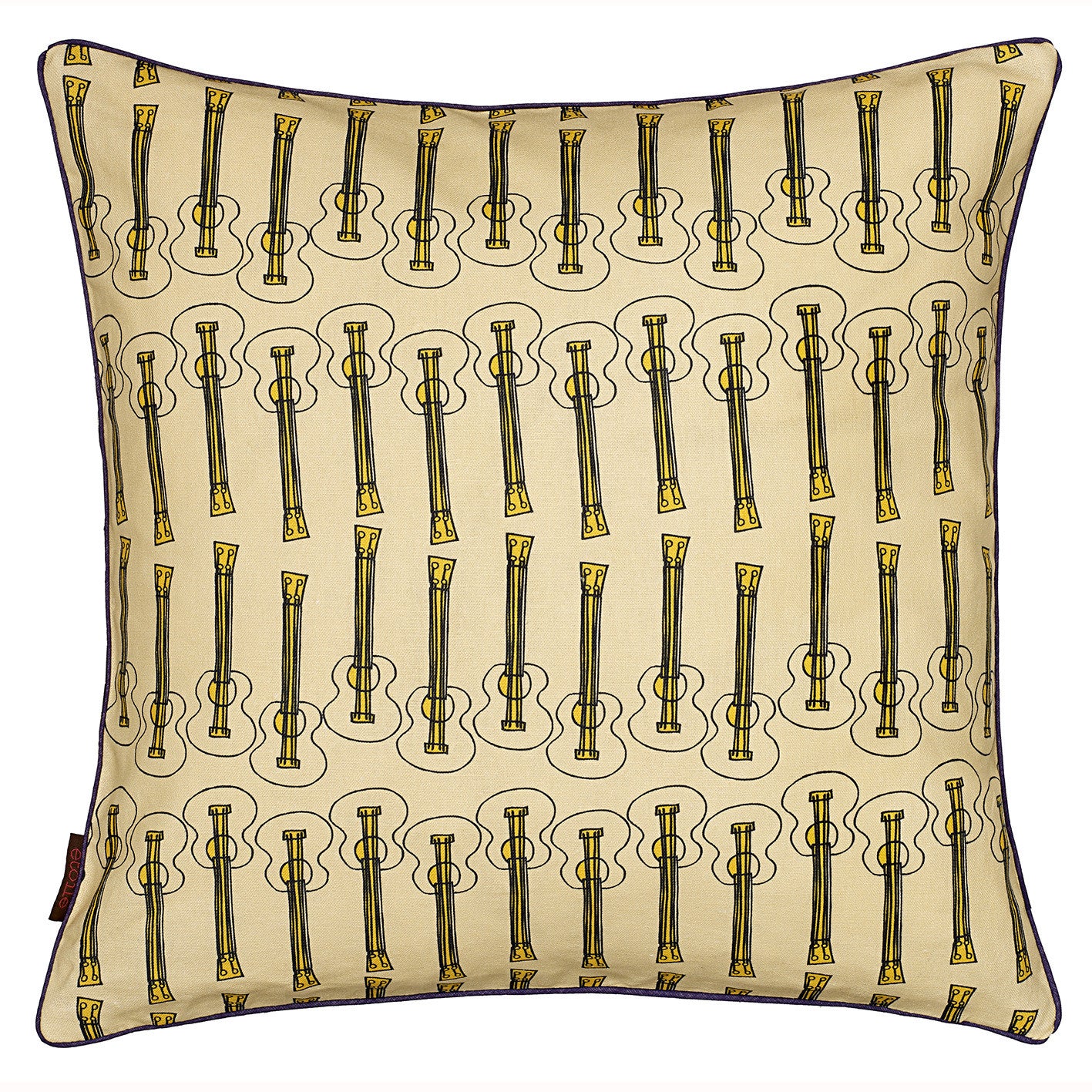Ukulele Guitar Pattern Linen Cotton Cushion in Light Straw Yellow 45x45cm