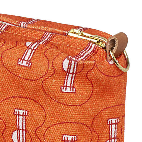Ukelele Guitar Pattern Canvas travel toiletry, cosmetic or wash Bag in Bright Pumpkin Orange Ships was Canada (USA)