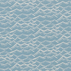 Waves Block print pattern home interior decor in pale winter blue fabric curtains blinds and upholstery mater yard canada usa cotton linen