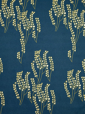 Yuma graphic Wild grass pattern cotton linen Home decor interior Fabric by the yard or meter for curtains, blinds or upholstery - Petrol navy dark blue - maize yellow ships from Canada (USA)